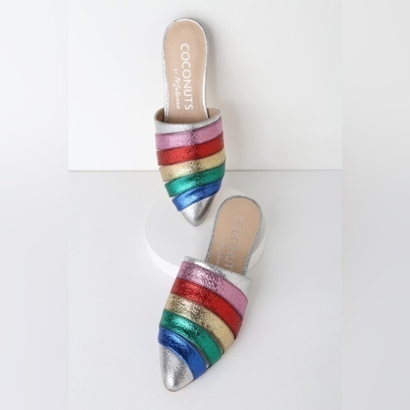 Lulu’s Wild One Rainbow Pointed Toe Mules size 8.5 - Picture 1 of 9
